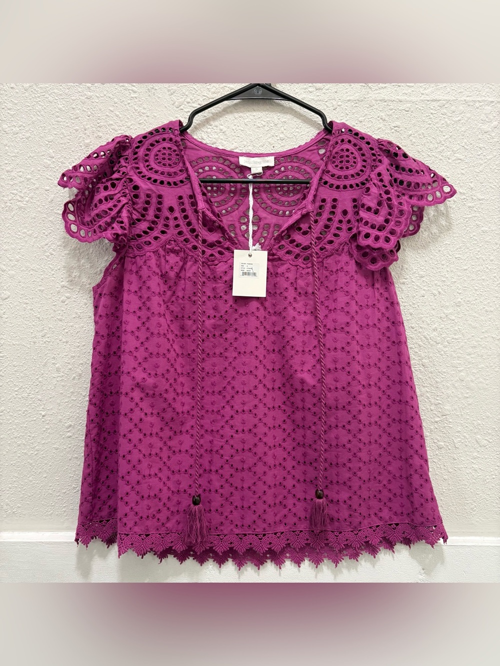 Jennifer & Grace Fuchsia Eyelet Lace Blouse NWT S